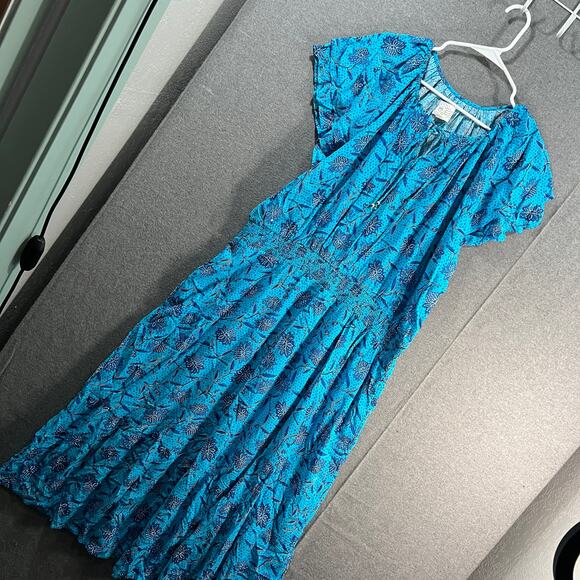 Destination 365 Short-Sleeve Midi Dress with Smo Turquoise Floral, X-Large - Picture 1 of 15
